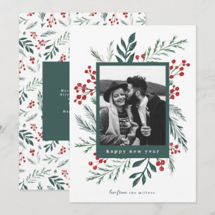 Winter Botanicals Christmas Photo Green New Year Holiday Card