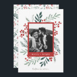 Winter Botanicals Christmas Photo Red Holiday Card<br><div class="desc">This completely customisable 1- photo holiday card features elegant hand-painted watercolor wintery botanicals that beautifully frame your photo. Comes with a matching pattern on the back and room to write a personalised message. Want to customise even more? Click on the “Edit using Design Tool.” This design is part of a...</div>