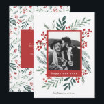 Winter Botanicals Christmas Photo Red New Year Holiday Card<br><div class="desc">This completely customisable 1- photo holiday card features elegant hand-painted watercolor wintery botanicals that beautifully frame your photo. Comes with a matching pattern on the back and room to write a personalised message. Want to customise even more? Click on the “Edit using Design Tool.” This design is part of a...</div>