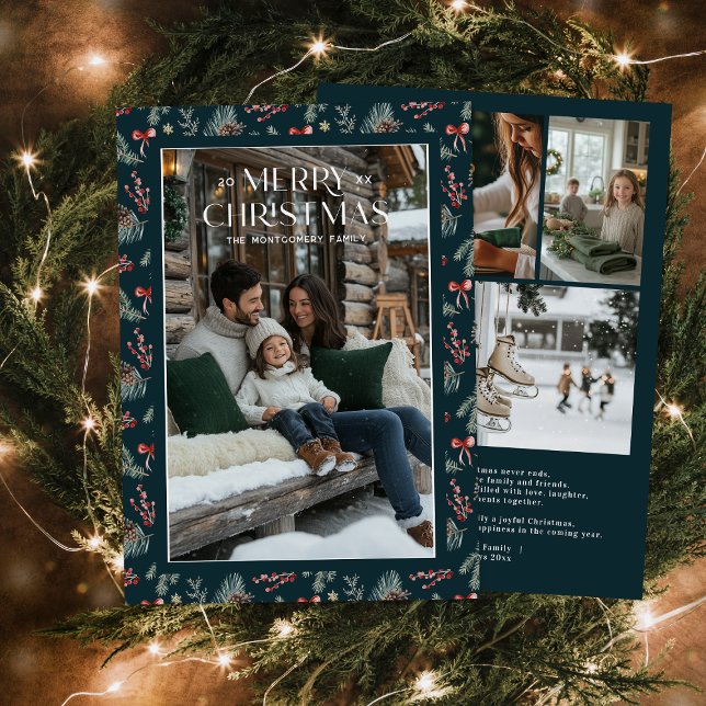 Winter Botanicals Coquette Bow | Elegant Photo Holiday Card (Creator Uploaded)