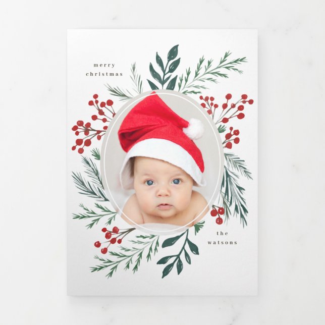 Winter Botanicals Elegant Christmas Multi Photo Tri-Fold Invitation (Cover)