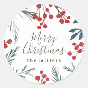 Winter Botanicals Elegant Holiday Christmas Classic Round Sticker