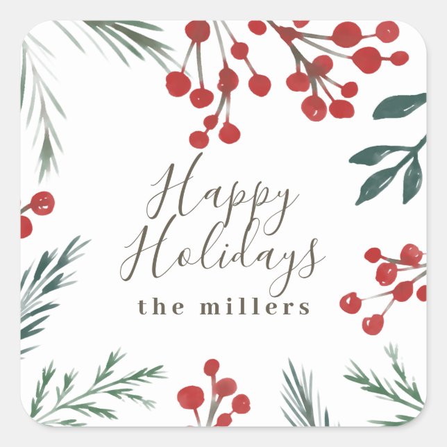 Winter Botanicals Elegant Holiday Christmas Square Sticker (Front)