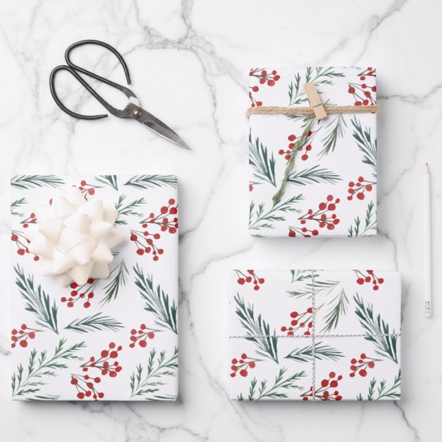 Winter Botanicals Elegant Holiday  Wrapping Paper Sheet (Front)