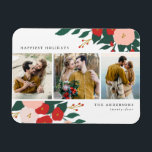 Winter Botanicals | Holiday Photo Magnet<br><div class="desc">Show off 3 of your favourite photos with our Winter Botanicals holiday photo magnet. The holiday magnet features 3 of your photos framed in white with bouquets of red and pink flowers, green leaves, and gold accents. Personalise the custom photo magnets by adding a custom greeting, your name & the...</div>