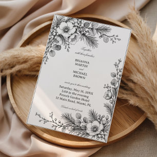 Winter Botanicals In Graphite Lines Invitation