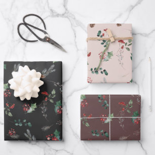 Winter Botanicals Leaves Pattern Holiday  Wrapping Paper Sheet