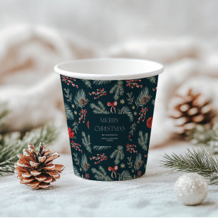 Winter Botanicals   Monogram Christmas Paper Cups