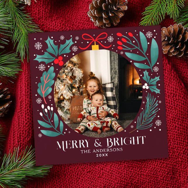 Winter Botanicals Ornament Christmas Photo Card (Creator Uploaded)