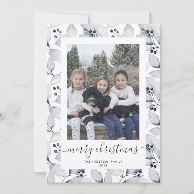 Winter Botanicals Photo Merry Christmas Cards (Front)