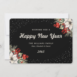 Winter Botanicals Snow Black New Year Card