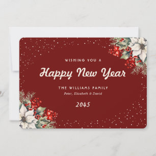 Winter Botanicals Snow Red New Year Card