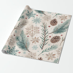 Winter Botanicals & Snowflakes - Rustic Holiday 1 Wrapping Paper