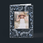 Winter Bouquet | Folded Hanukkah Photo Card<br><div class="desc">Elegant folded Hanukkah photo card features a favorite photo surrounded by a border of delicate blue botanical foliage and tiny watercolor flower blossoms on a rich navy background. Your custom holiday greeting and family name or names appear beneath your photo in chic white lettering. Add a custom pre-printed message to...</div>