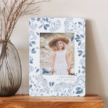 Winter Bouquet | Hanukkah Photo Card<br><div class="desc">Elegant Hanukkah photo card features a favourite vertical or portrait orientated photo surrounded by a border of delicate blue botanical foliage and tiny watercolor flower blossoms. Your custom holiday greeting and family name or names appear beneath your photo in chic grey lettering. Personalise the back with two additional photos and...</div>