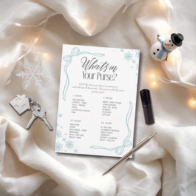 Winter Bow green What's In your Purse? Game Invitation (Winter Bow green What's In your Purse? Game)