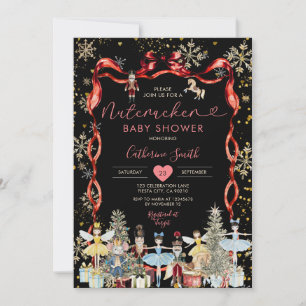Winter Bow Nutcracker Ballet Baby Shower Snowflake Invitation