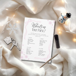 Winter Bow pink What's In your Purse? Game Invitation