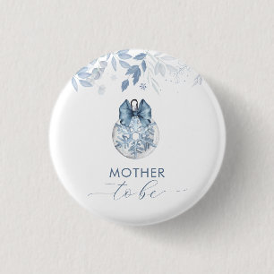 Winter Bow Snowflake Mother To Be Baby Shower 3 Cm Round Badge