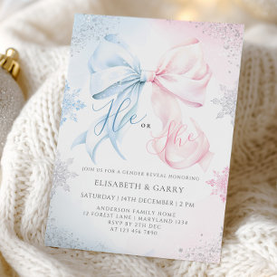 Winter Bows Snowflakes Gender Reveal Invitation