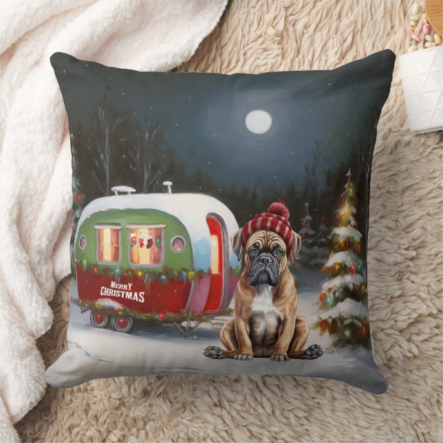 Winter Boxer Caravan Christmas Adventure Cushion (Blanket)