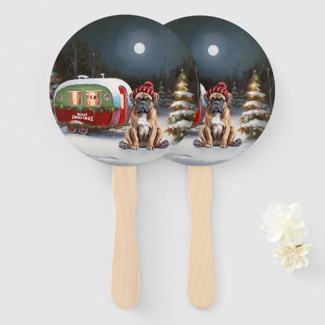 Winter Boxer Caravan Christmas Adventure Hand Fan (Front and Back)
