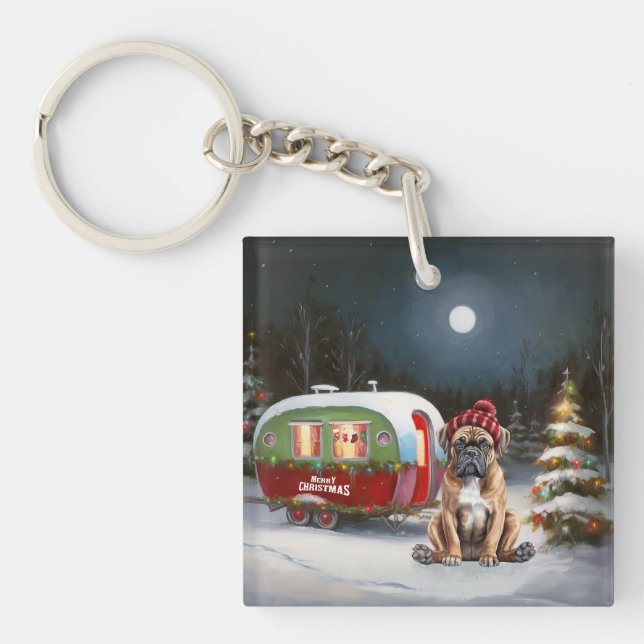 Winter Boxer Caravan Christmas Adventure Key Ring (Front)