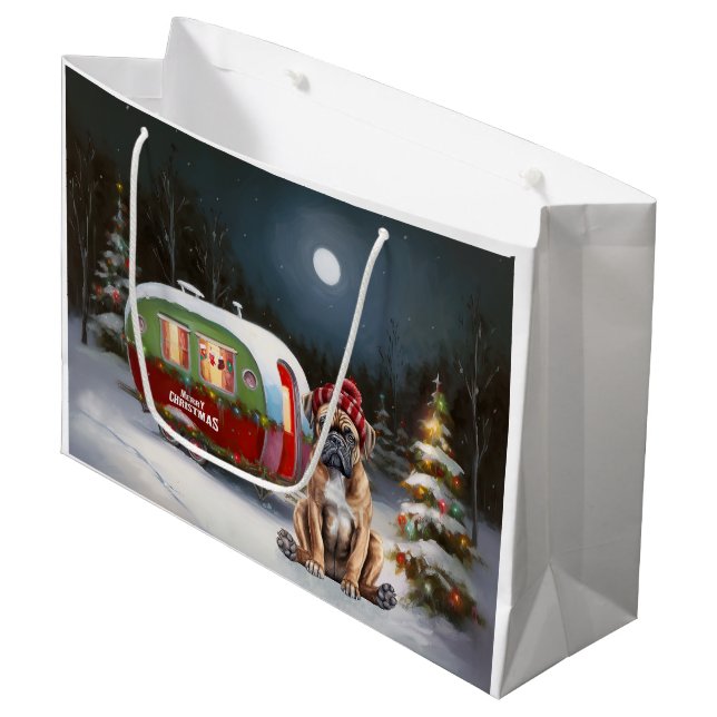 Winter Boxer Caravan Christmas Adventure Large Gift Bag (Front Angled)