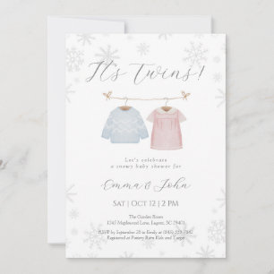 Winter Boy and Girl Twins Baby Shower Invitation