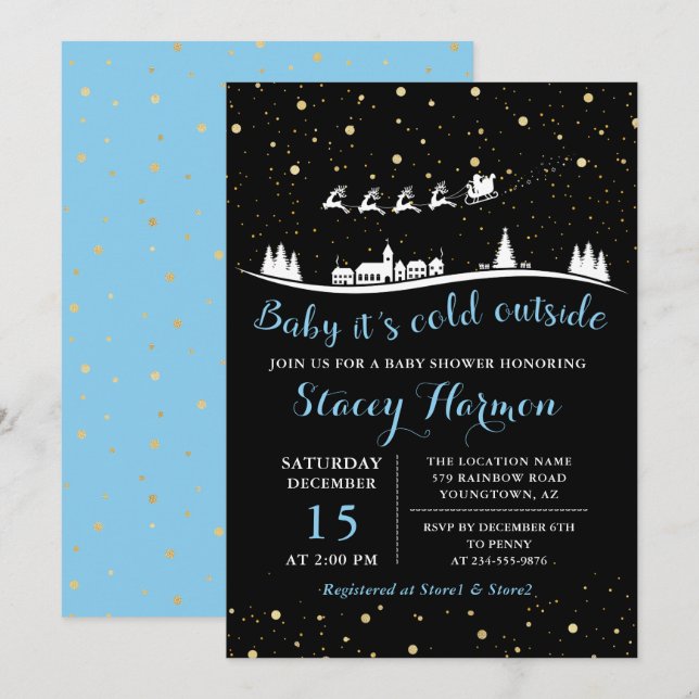 Winter Boy Baby Its Cold Outside Blue Baby Shower Invitation (Front/Back)