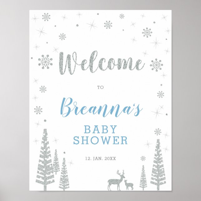 Winter Boy Baby Shower Welcome Party Sign (Front)