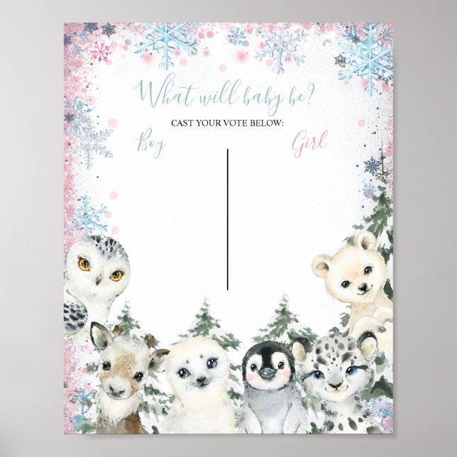 Winter Boy or Girl Voting Board Gender Reveal Poster (Front)
