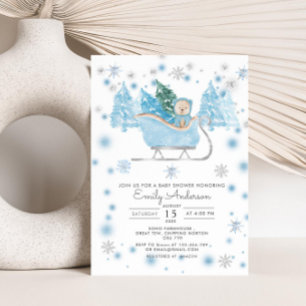 Winter Boy Woodland Bear Baby Shower   Invitation