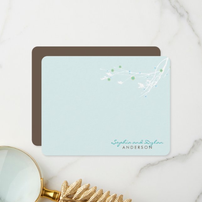 Winter Branch Snow Flower Simple Elegant Wedding Thank You Card (Front/Back In Situ)