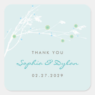 Winter Branch Snow Flower Wedding Thank You Square Sticker
