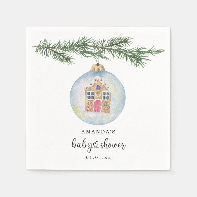 Winter branch with toy baby shower  napkin (Front)