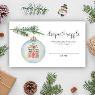 Winter branch with toy - diaper raffle ticket enclosure card