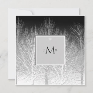 Winter Branches Black White Wedding Anniversary Invitation