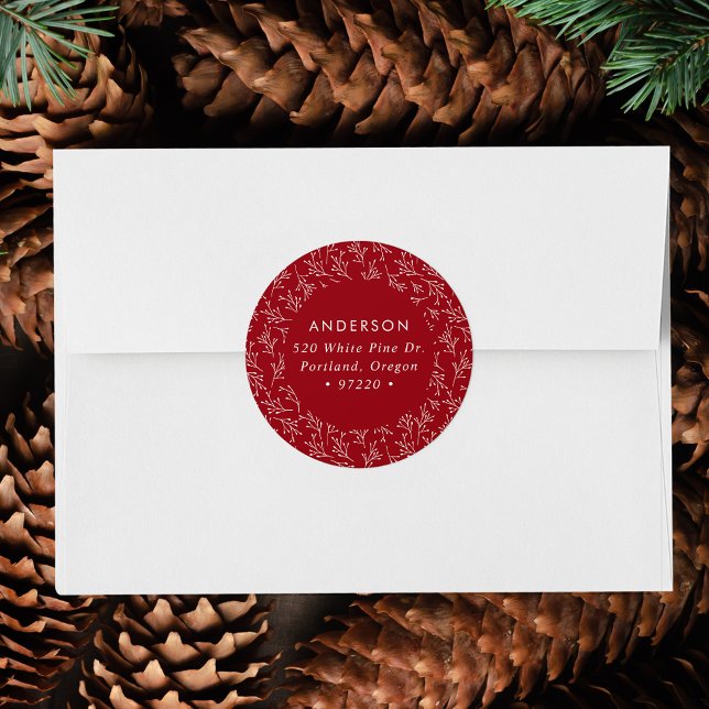 Winter Branches Cranberry Holiday Return Address Classic Round Sticker (Creator Uploaded)