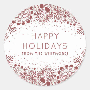 Winter Branches Modern Happy Holidays Classic Round Sticker