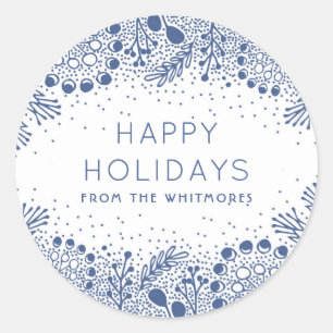 Winter Branches Modern Happy Holidays Classic Round Sticker
