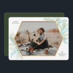 Winter Branches Modern Holiday Photo Card<br><div class="desc">This Christmas holiday photo card is modern and on trend putting your favourite landscape photograph in a faux gold hexagon frame accented with watercolor painted branches in wintery blues and cool greens.</div>