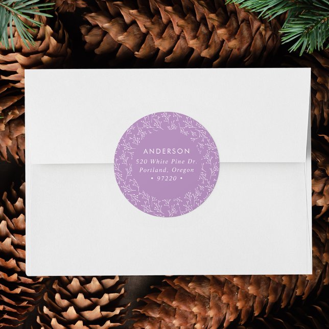 Winter Branches Purple Holiday Return Address Classic Round Sticker (Creator Uploaded)