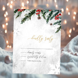 Winter Branches Red Berries Snowflake Wedding RSVP Invitation