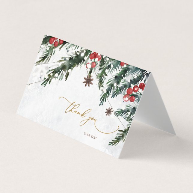 Winter Branches Red Berries Snowflakes Thank You  Business Card (Front)