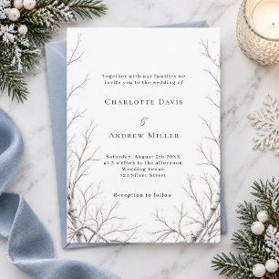 Winter Branches Snow Minimalist Modern Wedding Invitation