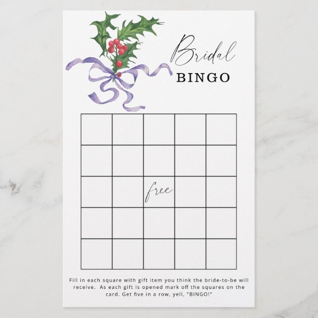 Winter bridal shower bingo game (Front)