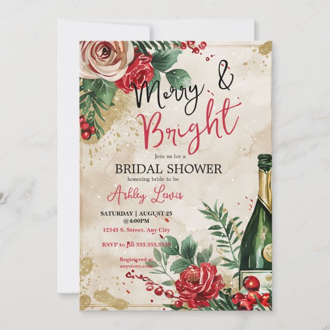 Winter Bridal shower brunch and bubbly Christmas Invitation (Front)