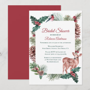 Winter Bridal Shower Christmas Wedding Deer Floral Invitation
