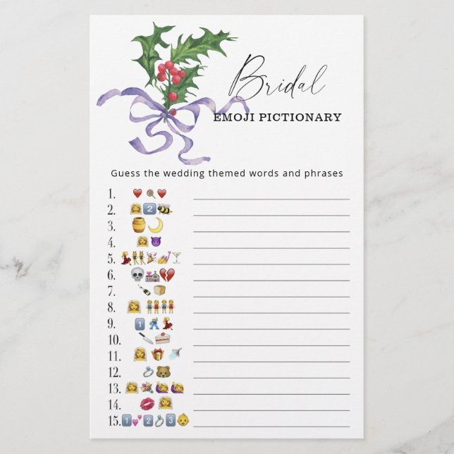 Winter bridal shower emoji pictionary game (Front)